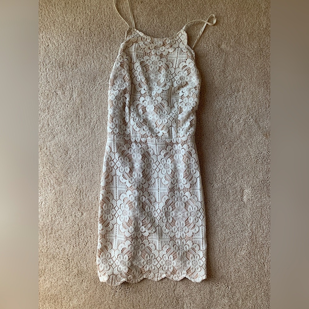 White lace dress; Adjustable X straps